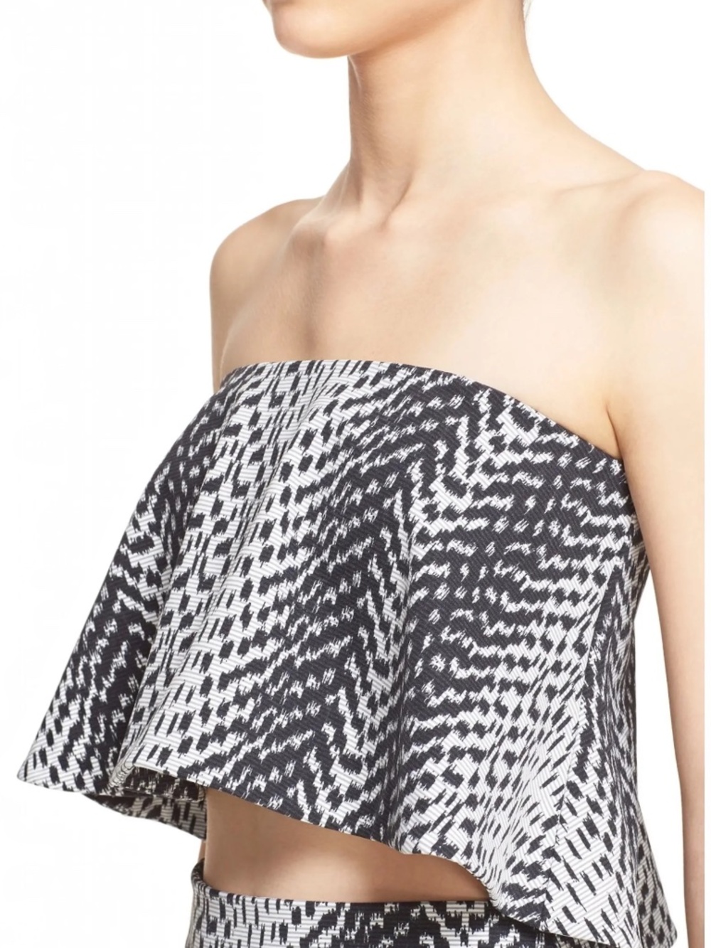 Elizabeth and James Addily Strapless Popover Crop Top Black and White Size S